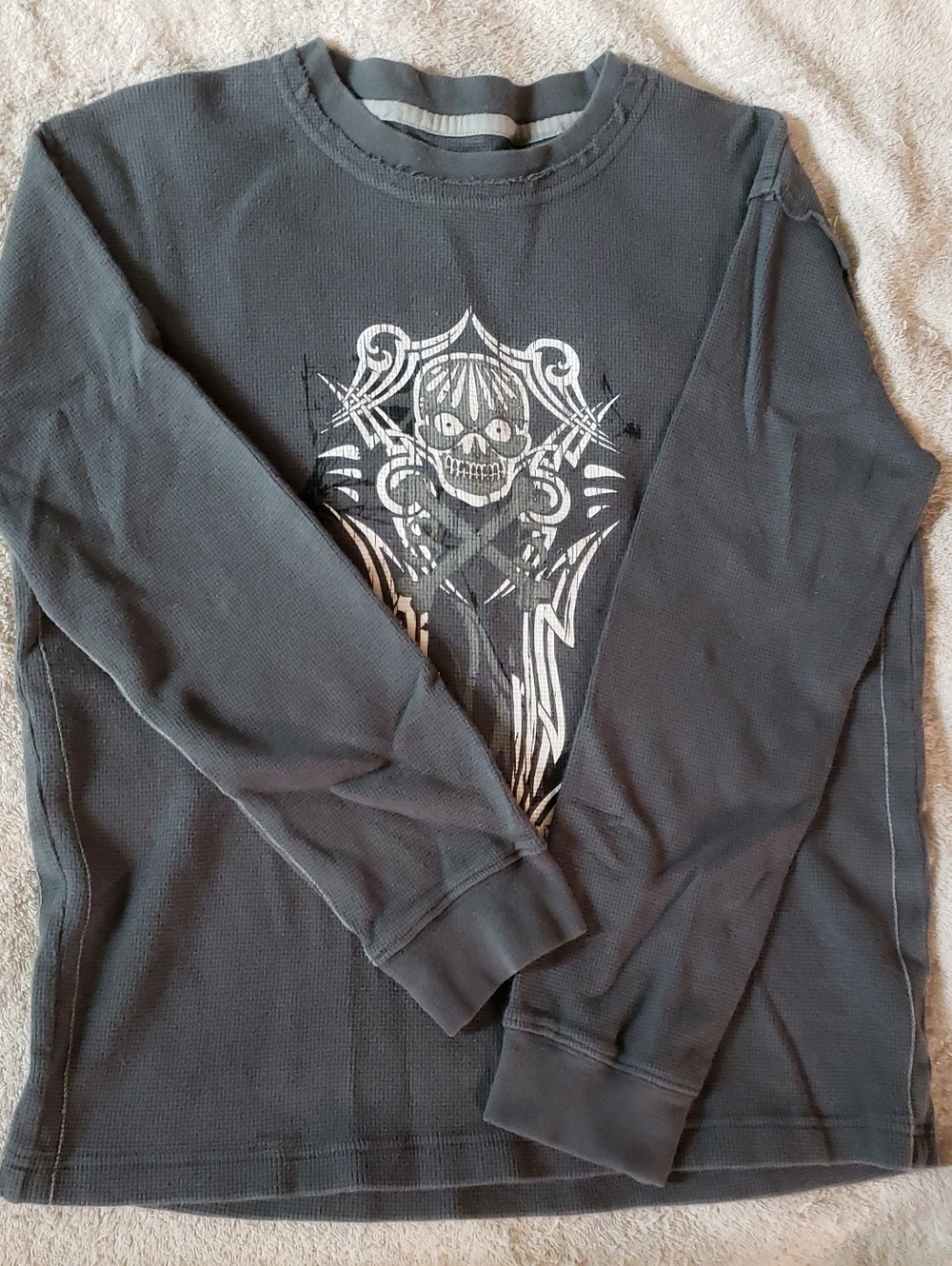 Kids Long-Sleeve Graphic Thermal Tee - Charcoal Gray